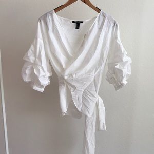 White Wrap top with poofy sleeves